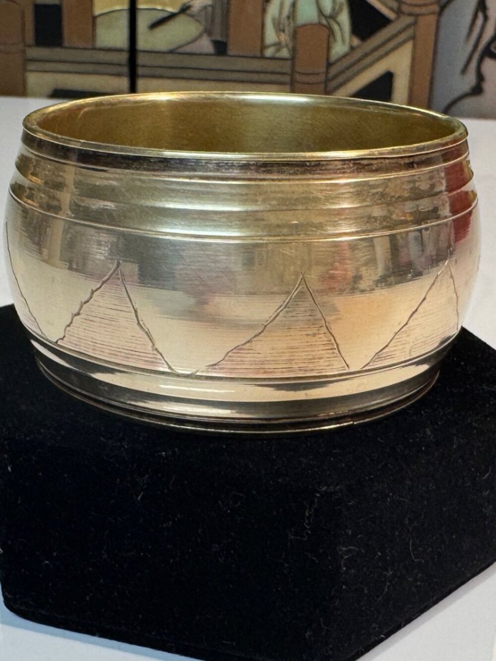 #102 Brass hand carved bangle bracelet